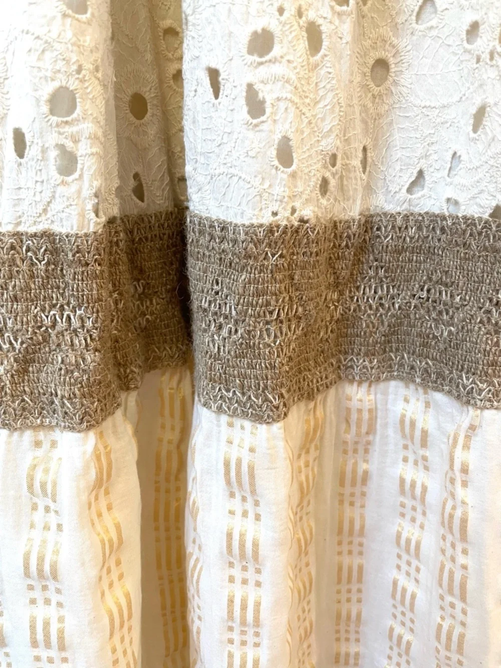 Me 2 Magic Anthropologie Tiered Maxi Dress Cotton Eyelet Size L Boho Coastal - Picture 7 of 11